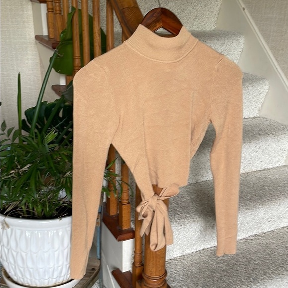 Hazel Moon Tan Turtleneck Sweater with Open Tie Detail At Back - Picture 1 of 6